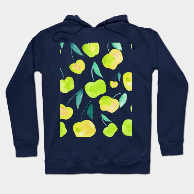 Watercolor cherries - yellow and green Hoodie by wackapacka